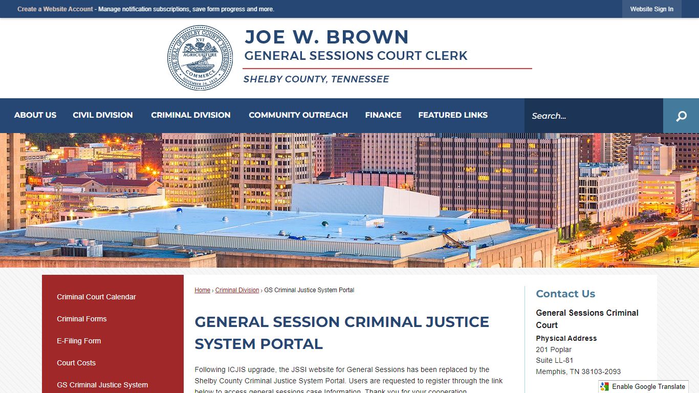 General Session Criminal Justice System Portal - Shelby County, Tennessee